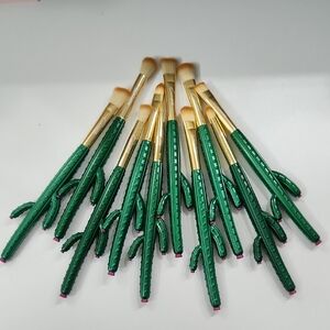 Cactus Design Makeup Brush Set - Green and Gold